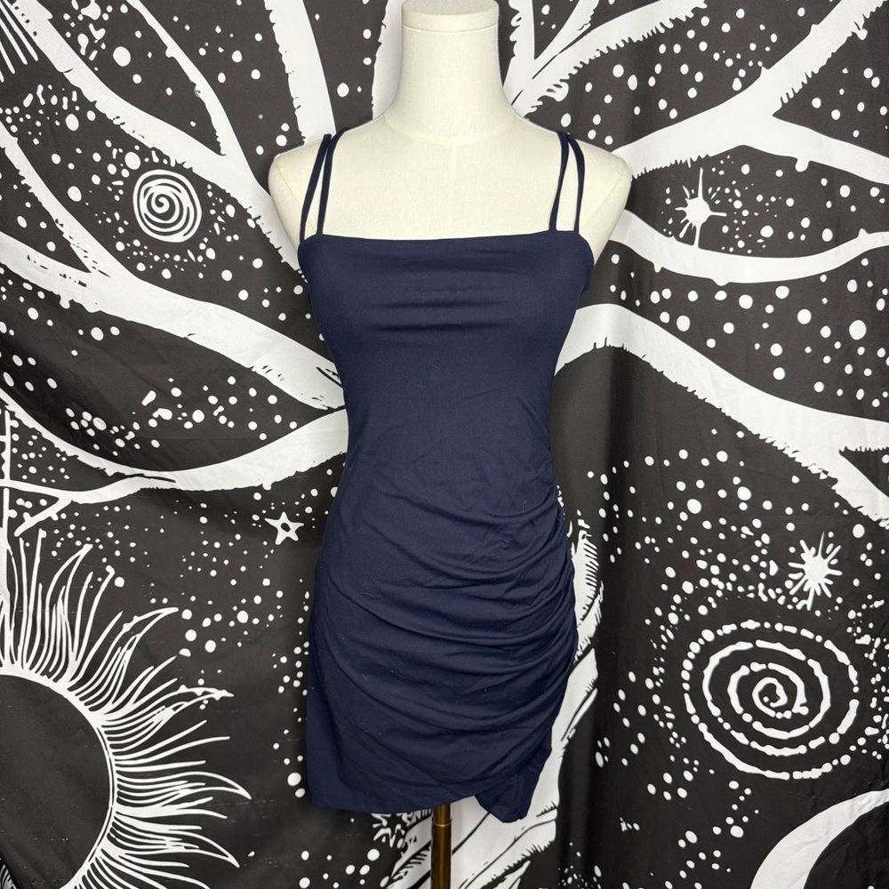 Susana Monaco Navy Ruched Mini Dress with Thin Straps